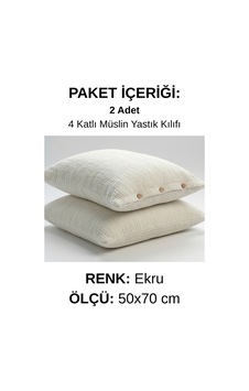 Cloud Rest 4 Kat Müslin Yastık Kılıfı 2'li Set 50x70 Cm %100 Pamuk Nefes Alan Yumuşak Dokulu Bej