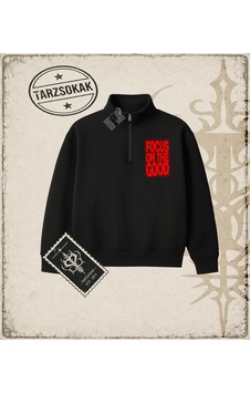 Tarzsokak Gotik & Grunge Streetwear Focus On The Good Yarım Fermuarlı Sweatshirt Siyah Tarzsokak Gotik & Grunge Streetwear Focus On The Good Yarım Fermuarlı Sweatshirt Siyah