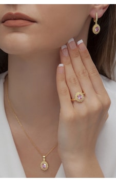Agakulche Oval Model Kadın Gümüş Takı Seti Gold S62-gp 925 Agakulche Oval Model Kadın Gümüş Takı Seti Gold S62-gp 925