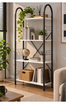 Sulorahome Beyaz Metal İskeletli 4 Raflı Çok Amaçlı Kitaplık Ve Raf Ünitesi 150 Cm Antrasit