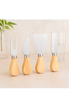 Bambu Saplı 4lü Peynir Bıçak Seti Çok Renkli