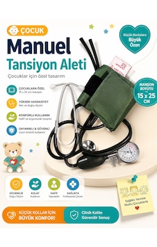 Profesyonel Çocuk Tansiyon Aleti 15x25 Cm Cırt Cırtlı Manşon I Çocuk Manuel Tansiyon Aleti 15x25 Cm Manşonlu Stetoskoplu Ölçüm Seti