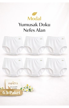 Papatya 1851 Premium Yüksek Bel Modal Külot 6 Lı Paket Konforlu & Toparlayıcı Beyaz Papatya 1851 Premium Yüksek Bel Modal Külot 6 Lı Paket Konforlu & Toparlayıcı Beyaz