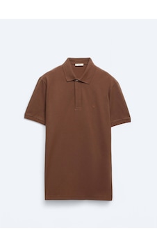 Kip Kahverengi Düz Polo Yaka %100 Pamuk T-shirt Kahverengi
