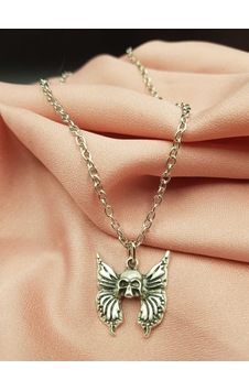 Tezzgelsin Unisex Gotic Kelebek Kafatası Kolye Gümüş