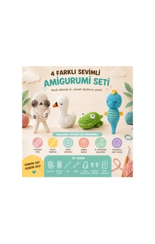4 Farklı Sevimli Amigurumi Seti - Eksiksiz Örgü Başlangıç Seti Ve Kendin Yap Amigurumi Başlangıç Seti Çok Renkli - 892714072