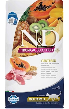 N&D Tropical Selection Düşük Tahıllı Kuzulu Tropikal Meyveli Kısırlaştırılmış Yetişkin Kedi Maması 1500 G N&D Tropical Selection Düşük Tahıllı Kuzulu Tropikal Meyveli Kısırlaştırılmış Yetişkin Kedi Maması 1500 G
