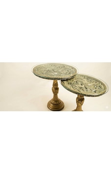 Mitolojik Figürlü Oval Polyester Döküm İkili Sehpa Set Antik-altın Mitolojik Figürlü Oval Polyester Döküm İkili Sehpa Set Antik-altın