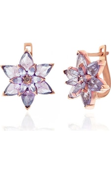 Gümüş Rose Lila Lotus Çiçeği Kadın Küpe Gümüş Rose Lila Lotus Çiçeği Kadın Küpe