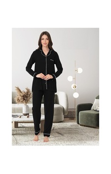 Effortt Kadın Pijama Dügmeli Dokuma Takım 8097 Siyah
