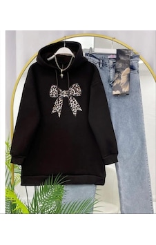 Lovie Moda Kadın Leopar Fiyonk Baskılı Sweatshirt Kahverengi