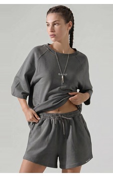 Woneagle Kadın Antrasit Oversize Bisiklet Yaka Şortlu Takım Loungewear Antrasit Antrasit