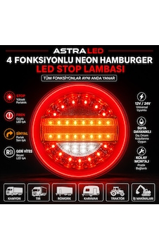 Ultra Neon Hamburger Stop Sinyal Geri Fren Lamba 24 Volt Su Geçirmez