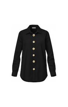 Miss Poem Kadın Siyah Gold Düğmeli Slim Fit Likralı Pamuk Gömlek Siyah Miss Poem Kadın Siyah Gold Düğmeli Slim Fit Likralı Pamuk Gömlek Siyah