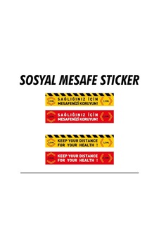 Sosyal Mesafe Uyarı Sticker - Yapışkan Etiket Türkçe - Ingilizce 4 Adet Diğer