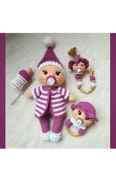 Amigurumi Emzikli Bebek Çıngırak Seti Oyuncak Amigurumi Emzikli Bebek Çıngırak Seti Oyuncak