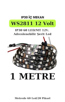Ws2811 Ip30 Adreslenebilir Argb Piksel Şerit Led / 12volt /1 Mt. Ws2811 Ip30 Adreslenebilir Argb Piksel Şerit Led / 12volt /1 Mt.