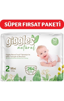 Giggles Natural 2 Numara Mini Pamuklu Bebek Bezi 264 Adet