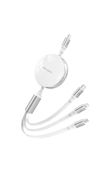 Ven-dens Vd-dca08 100 W Pd 3 Ü 1 Arada Makaralı Şarj Kablosu, Type-c, Lightning Ve Micro, Beyaz