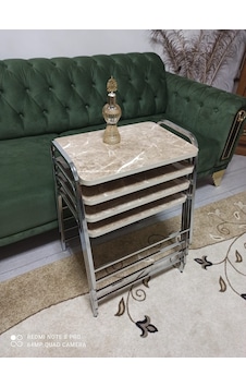 Zigon Sehpa Tepsi Zigon Model Nikelaj Kaplama Metal Ayaklı Kahve
