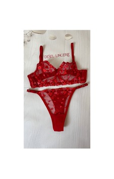 Desel Kırmızı Kalp Desenli Tül Bralet Takım Kırmızı - 563826918 Kırmızı