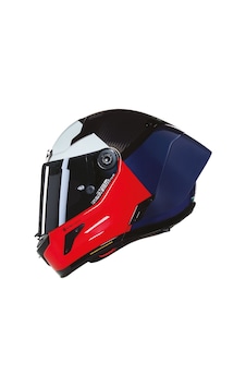 Nolan X804 Rs Blocco Karbon Kapalı Kask Gümüş Camlı 348 Kırmızı - Mavi