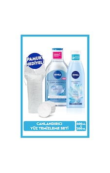 NIVEA Canlandırıcı Micellar Makyaj Temizleme Suyu 400 ML + Nemlendirici Tonik 200 ML + Pamuk NIVEA Canlandırıcı Micellar Makyaj Temizleme Suyu 400 ML + Nemlendirici Tonik 200 ML + Pamuk