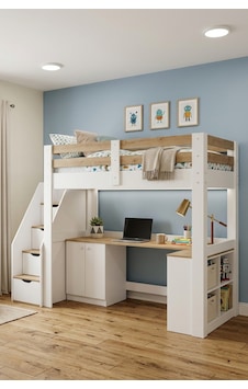 Rüzgar Ranza Çalışma Masalı, Kitaplıklı Ve Dolaplı Ranza - Beyaz Ceviz 90 x 190 Rüzgar Ranza Çalışma Masalı, Kitaplıklı Ve Dolaplı Ranza - Beyaz Ceviz 90 x 190