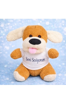 Seni Seviyorum Tişörtlü Sevimli Peluş Köpek Kahverengi Seni Seviyorum Tişörtlü Sevimli Peluş Köpek Kahverengi