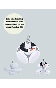 Katlanabilir Led Çadır Lambası 5 Kademeli Güneş Paneli İle Şarj Katlanabilir Led Çadır Lambası 5 Kademeli Güneş Paneli İle Şarj
