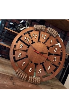 Ümra Lazer Halatlı Duvar Saati Ahşap 40x40 Cm Ceviz