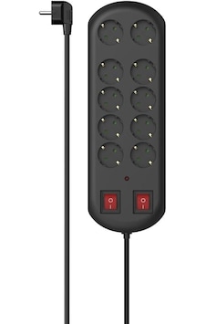 Hama 10'lu Akım Korumalı Priz, 2 Switches 2 Metre, Siyah