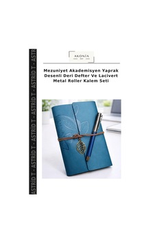 Mezuniyet Akademisyen Yaprak Desenli Deri Defter Ve Lacivert Metal Roller Kalem Seti Çok Renkli Mezuniyet Akademisyen Yaprak Desenli Deri Defter Ve Lacivert Metal Roller Kalem Seti Çok Renkli