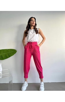 Pembe Bel Büzgülü Bürümcük Kumaş Kadın Eşofman Alt Pembe Pembe Bel Büzgülü Bürümcük Kumaş Kadın Eşofman Alt Pembe