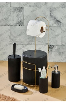 Gold 6 Parça Banyo Seti Metal Standlı Çöp Kovalı Wc Kağıtlık Ve Tuvalet Fırçası Katı- Sıvı Sabunluk Siyah Gold 6 Parça Banyo Seti Metal Standlı Çöp Kovalı Wc Kağıtlık Ve Tuvalet Fırçası Katı- Sıvı Sabunluk Siyah