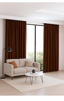 Düz Renk Fon Perde 2 Parça 145cm X 245cm Kahverengi