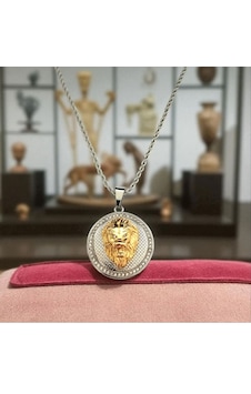 Erkek Zirkon Taşlı Aslan Figürlü Çelik Kolye 9115 Gümüş Erkek Zirkon Taşlı Aslan Figürlü Çelik Kolye 9115 Gümüş