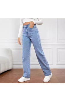 Yıkanmış Kot Moda Düz Pantolon Kot Kadın Pantolonu Açık Mavi Yıkanmış Kot Moda Düz Pantolon Kot Kadın Pantolonu Açık Mavi