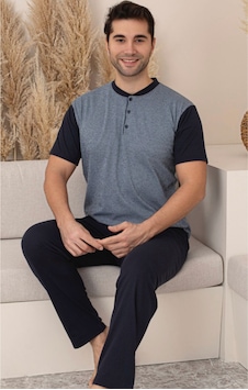 Mh Moony Homewears Kısa Kol 2'li Şık Soçi Erkek Pijaması Siyah Ve Gri Mh Moony Homewears Kısa Kol 2'li Şık Soçi Erkek Pijaması Siyah Ve Gri