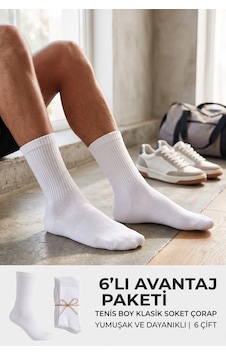 Lykos 6'lı Beyaz Tenis Çorap Seti - Pamuklu Spor Uzun Soket Çorap Paket Lykos 6'lı Beyaz Tenis Çorap Seti - Pamuklu Spor Uzun Soket Çorap Paket