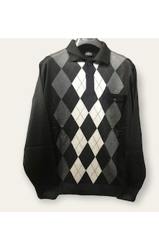 Nacar Store Erkek Desenli Polo Yaka Ince Yün Triko Düğmeli Baba Kazak Siyah Nacar Store Erkek Desenli Polo Yaka Ince Yün Triko Düğmeli Baba Kazak Siyah