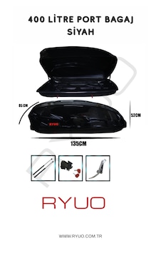 Ryuo Araç Üstü Tabut Port Bagaj 400 Litre Siyah