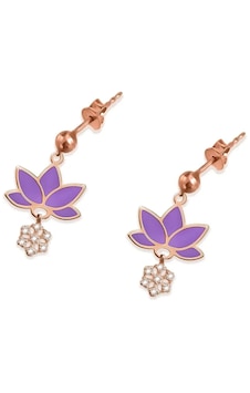 925 Ayar Gümüş Rose Kaplama Parlayan Rüya Serisi Tasarım Ebruli Cam Boyalı Mor Lotus, Kartanesi Küpe 925 Ayar Gümüş Rose Kaplama Parlayan Rüya Serisi Tasarım Ebruli Cam Boyalı Mor Lotus, Kartanesi Küpe