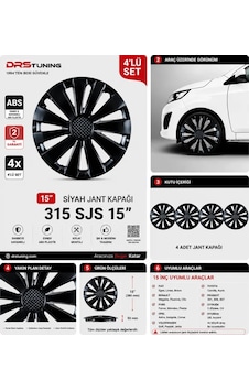 Alfa Romeo Uyumlu 15 Inc Kırılmaz Parlak Siyah Jant Kapağı 1 Takım 4 Adet No:315