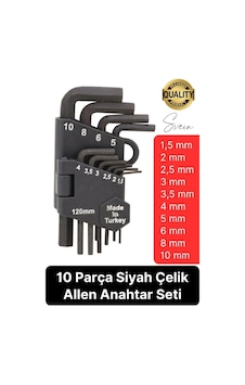Premium 10 Parça Siyah Çelik 120 Mm Allen Anahtar Seti Alyan Takımı Profesyonel Manuel Uzun Tamir Premium 10 Parça Siyah Çelik 120 Mm Allen Anahtar Seti Alyan Takımı Profesyonel Manuel Uzun Tamir