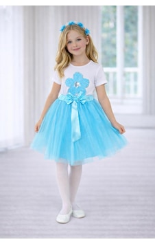 Dıgıl Kids Kız Çocuk Çiçek Desenli Tshirt Etek Takım Beyaz - Turkuaz Dıgıl Kids Kız Çocuk Çiçek Desenli Tshirt Etek Takım Beyaz - Turkuaz