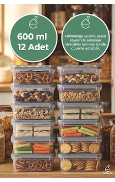 12 Adet 600 Ml Saklama Kabı Seti Kapaklı Plastik Buzdolabı Düzenleyici Mikrodalga Uyum Şeffaf 12 Adet 600 Ml Saklama Kabı Seti Kapaklı Plastik Buzdolabı Düzenleyici Mikrodalga Uyum Şeffaf
