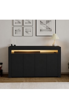 İnarch Dizayn Batı Led Işıklı Konsol Modern 4 Kapaklı Tv Konsolu - Tv Ünitesi Siyah