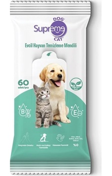 Supreme Yeşil Çaylı Kedi Ve Köpek Temizleme Mendili 60 Adet 3'lü Paket