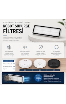 Xiaomi Mi Vacuum Mop 1c 2c Mijia 1t Modelleri İle Uyumlu Robot Süpürge Filtresi Xiaomi Mi Vacuum Mop 1c 2c Mijia 1t Modelleri İle Uyumlu Robot Süpürge Filtresi